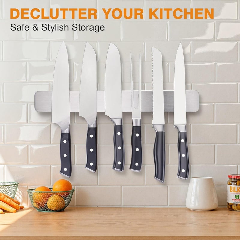 ENOKING 16 Inch Magnetic Knife Holder, 304 Stainless Steel Knife Magnetic Strip for Wall, Refrigerator, RV Kitchen, Knife Rack for Utensil Storage, Gray - Image 2